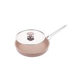 OMS 3222 2 Parça Bio Granit Metal Kapak Balık Tavası 28x4 CM 2.0 LT Sütlü Kahve Gövde Platin Sap