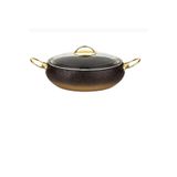 OMS - 3341 - 24*7 cm Granit Basık Küre Tencere Cam Kapaklı gold