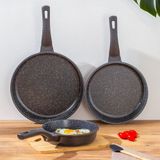 Oms 3737 Fry Pan Döküm Granit Siyah 3 Parça Tava Seti