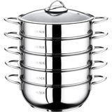 OMS 6090-C - 6 Parça Paslanmaz Çelik, Cam Kapak 28X10CM-5,80 Litre Buharlı Pişirici, Özbek Mantı Tencere - Yok - Inox