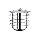 OMS 6090-C - 6 Parça Paslanmaz Çelik, Cam Kapak 28X10CM-5,80 Litre Buharlı Pişirici, Özbek Mantı Tencere