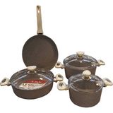 Oms 7 Parça Granit Tencere Set Gri Renk Derin Tencereler 24 cm Ebatlı Kolay Temizlik 3105