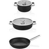 Oms Biogranit 28 cm Karnıyarık | 20 cm Derin Tencere | 26 cm Tava | Indüksiyon Tabanlı - Siyah