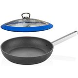 Oms Biogranit Tava 26 cm | 2,4 Litre | 10 Yıl Garantili | Indüksiyon Tabanlı | Silikon Kapaklı - Siyah
