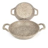 Oms Collection 3728 - 2 Parça - Döküm, Bio Granit, ( 16 ve 20 cm ) Sahan Seti, Kum Beji Rengi