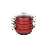 Oms Collection 6091c 6 Parça Bio Granit 32 Cm Mantı Tencere Seti Kırmızı Çok Renkli