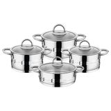 Oms Collection 8 Parça Silver Silindir Çelik Tencere Seti