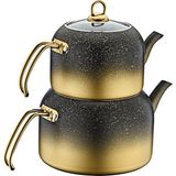 Oms Collection 8250 Xl Andiamo 4 Parça Bio Granit Çaydanlık Gold - Altın - XL Üst Demlik; 1,8 Litre Alt Hazne; 3,6 Litre