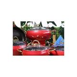 Oms Collection Elegant - 3040 - 9 Parça Bio Granit, Simli Parlak Kaplama Tencere, Tava Çeyiz Seti Kırmızı Renk Çok Renkli