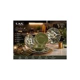 Oms Ginkgo 24 Parça Premium Kalite Porselen Yemek Takımı Gold ( 11107 ) Beyaz - Yeşil - Gold