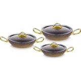 Oms Gold Serisi 6 Parça Granit Sahan Seti | Cam Kapaklı | 18-20-22 cm | Pfoa Içermez - Altın
