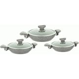 OMS Granit Sahan Set 6 Parça 18 - 20 - 22 cm Gri - 20 cm