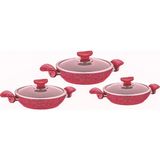 Oms Granit Sahan Set 6 Parça 18 - 20 - 22 cm - Kırmızı Granit 3'lü Sahan Set