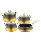Oms Keops 3041 7 Parça Gold Bio Granit Indüksiyonlu Pfoa ve Ptfe Free Tencere Tava Seti