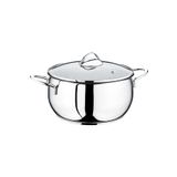 OMS PASLANMAZ 2060 2 Parça Cam Kapak Paslanmaz Çelik Yarım Küre Derin Tencere 22x12 Cm Sade