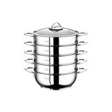 Oms Paslanmaz 6090-C - 6 Parça Paslanmaz Çelik, Cam Kapak 28X10cm-5,80 Litre Buharlı Pişirici, Özbek Mantı Tencere