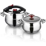 OMS Paslanmaz Çelik Düdüklü Tencere Seti 5-7 Litre 4 Parça Küre Matik Set - Siyah - 5 - 7 L Set