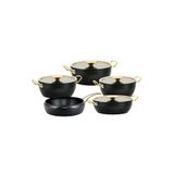 OMS SIRENA - 3541 -9 Parça, Bio Granit, Pfoa, Ptfe Free, Tencere, Tava Çeyiz Seti, Siyah, Gold Detay