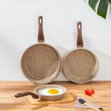 Oms Wave 3738 Kum Beji 3 Parça Biogranit Döküm Grill Özellikli Ergonomik Saplı Tava Seti