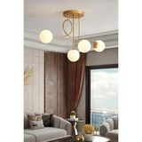 Ömür Avize Eva Modern Mat Gold Kasa Beyaz Camlı Dörtlü Avize - 1