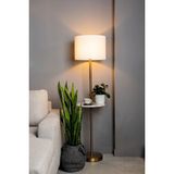 Ömür Avize Metal Modern Tepsili Tek Ayaklı Lambader E27 Krem Şapkalı - 1BW-Beyaz