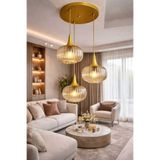 Ömür Avize pare 3lü eskitme gold kasa sarkıt avize