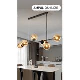 Ömür Avize Rikardo Bal Camlı 6 Lı Avize E 27 Duy Uyumlu Beyaz LED Ampüller Dahil - 1