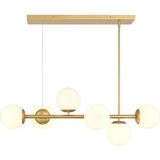 Ömür Avize Rikardo Modern Eskitme Gold Kasa Beyaz Globe Camlı Sıralı 6lı Avize - 1