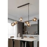 Ömür Avize Rikardo Modern Siyah Kasa Gold Detaylı Füme Globe Camlı Sıralı 6lı Avize1 Siyah