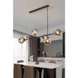 Ömür Avize Rikardo Modern Siyah Kasa Gold Detaylı Füme Globe Camlı Sıralı 6lı Avize