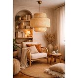 Ömür Avize Trudy 40X40 Bambu Modern Tasarım Oturma Odası Avize - 1BW-Beyaz