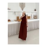 Omuz Broş Aksesuar Detaylı Tek Kollu Beli Lastikli Elbise kahverengi S