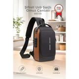Omuz Çantası Şifreli Usb Şarjlı Günlük Çanta 88039 Kahverengi