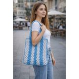 Omuz Çantası>plaj Çantası>coton Makrome>yazlık>spor Giyim>aksesuar>günlük Çanta>spor Outdoor - Mavi - Bej