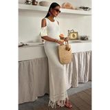 Omuz Detaylı Etek Ücü Püsküllü Triko Elbise 2862 Renk;Ekru,Beden;STD