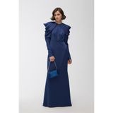 Omuz Drape Detaylı Abiye Elbise Gece Mavisi