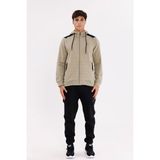 Omuz Panel Detaylı Fermuarlı Kapüşonlu Erkek Sweatshirt - XL - Green