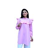 Omuzdan Fırfırlı Poplin Tunik (Pembe, L-XL)