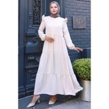 Omuzu Fırfırlı Ayrobin Tesettür Elbise Bej HM2062 - 46