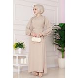 Omuzu Taş Detaylı Rose Elbise-Bej - Kahverengi - 3