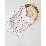 Omy Kırmızı Kalpli Organic %100 Pamuklu 85X90 cm Tek Kat Bebek Battaniye Ana Kucağı&kundak - 85 x 90 cm