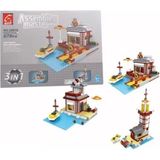 OMZ Ausini Assembling Master 573 Parça 3 In 1 Iskele ve Deniz Feneri Kız Erkek Çocuk Oyuncak Eğitici Oyu - Çok Renkli