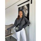 Omzu Dikiş Detaylı Üç İplik Şardonlu Uzun Oversize Sweatshirt