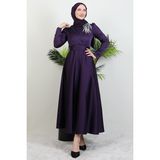 Omzu Taşlı Saten Abiye Mor - Renkli - 36