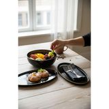 On Dekor 3'lü Porselen Modern Sufii Salata Kayık Kase Seti Siyah