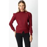 On Fashion Kadın Düğmeli Omuz Detaylı Bordo Kazak 65331
