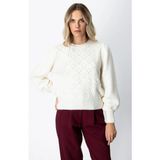 On Fashion Kadın Incili Baklava Desenli Ekru Kazak 63316 - M