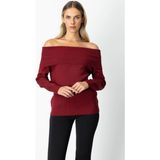 On Fashion Kadın Omzu Açık Bordo Kazak 65380 - L