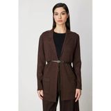 On Fashion Kadın Önü Açık Cepli Kemerli Kahverengi Hırka 69907