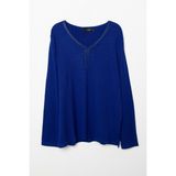 On Fashion Kadın V Yaka Taşlı Saks Mavisi Kazak 65422 - 2XL